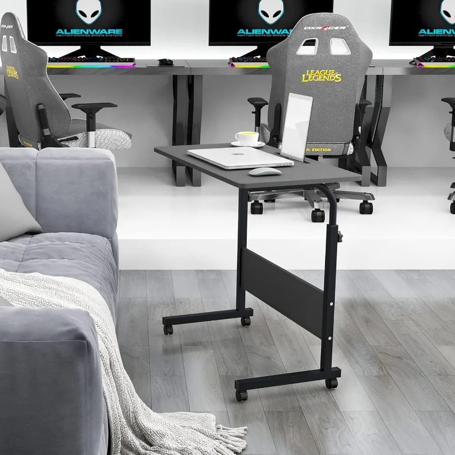 soges 31.5 inches Mobile Side Desk with Tablet Slot Height Adjustable Laptop Cart Stand Portable Laptop Desk Workstation with W