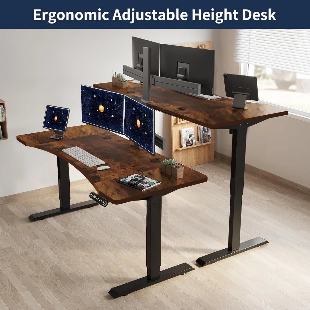 Dual Motor Electric Standing Desk, 63 x 30 Inches Height Adjustable Table with Splice Board, Ergonomic Sit Stand Computer Desk w