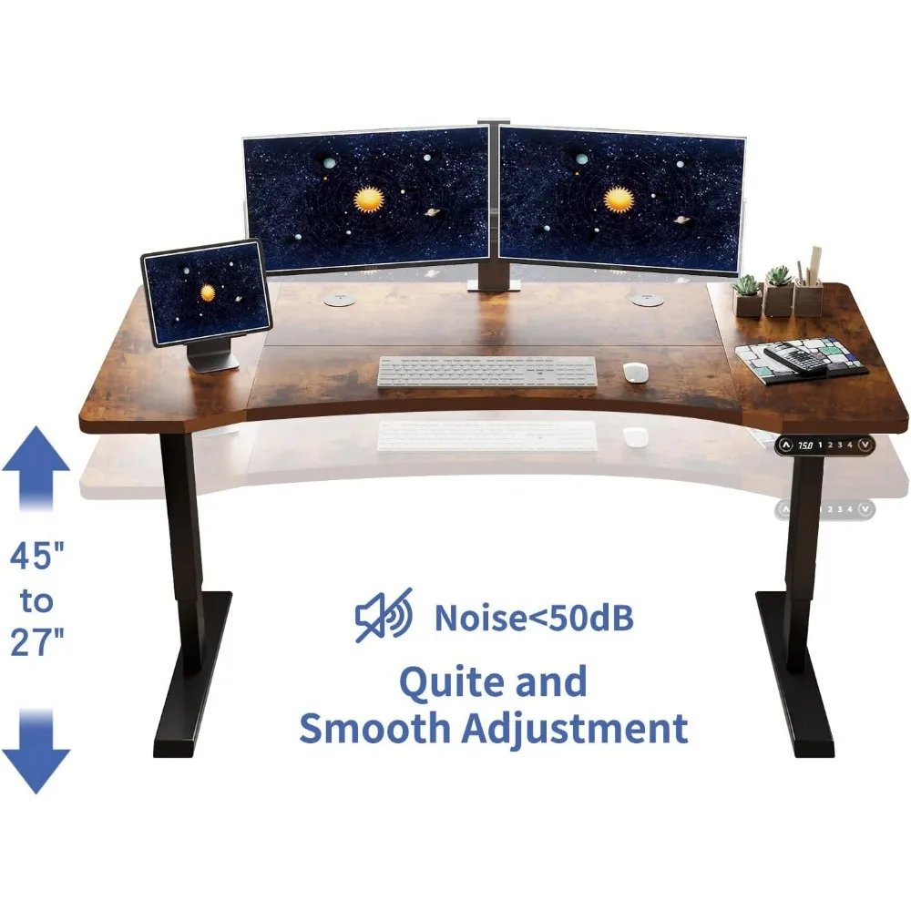 Dual Motor Electric Standing Desk, 63 x 30 Inches Height Adjustable Table with Splice Board, Ergonomic Sit Stand Computer Desk w