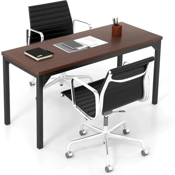 4.5FT Conference Table, 55” x 24” Large Meeting Room Table W/Heavy Duty Steel Frame, Modern Computer Desk for Home, Offi