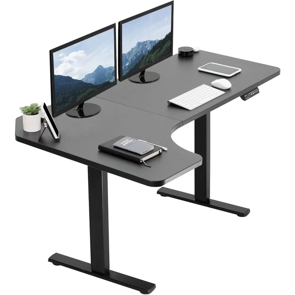 Electric Corner 58 x 35 in L-Shaped Standing Desk, Memory Height Adjustment, Reversible Black Top, Black Frame, DESK-KIT-1BRB