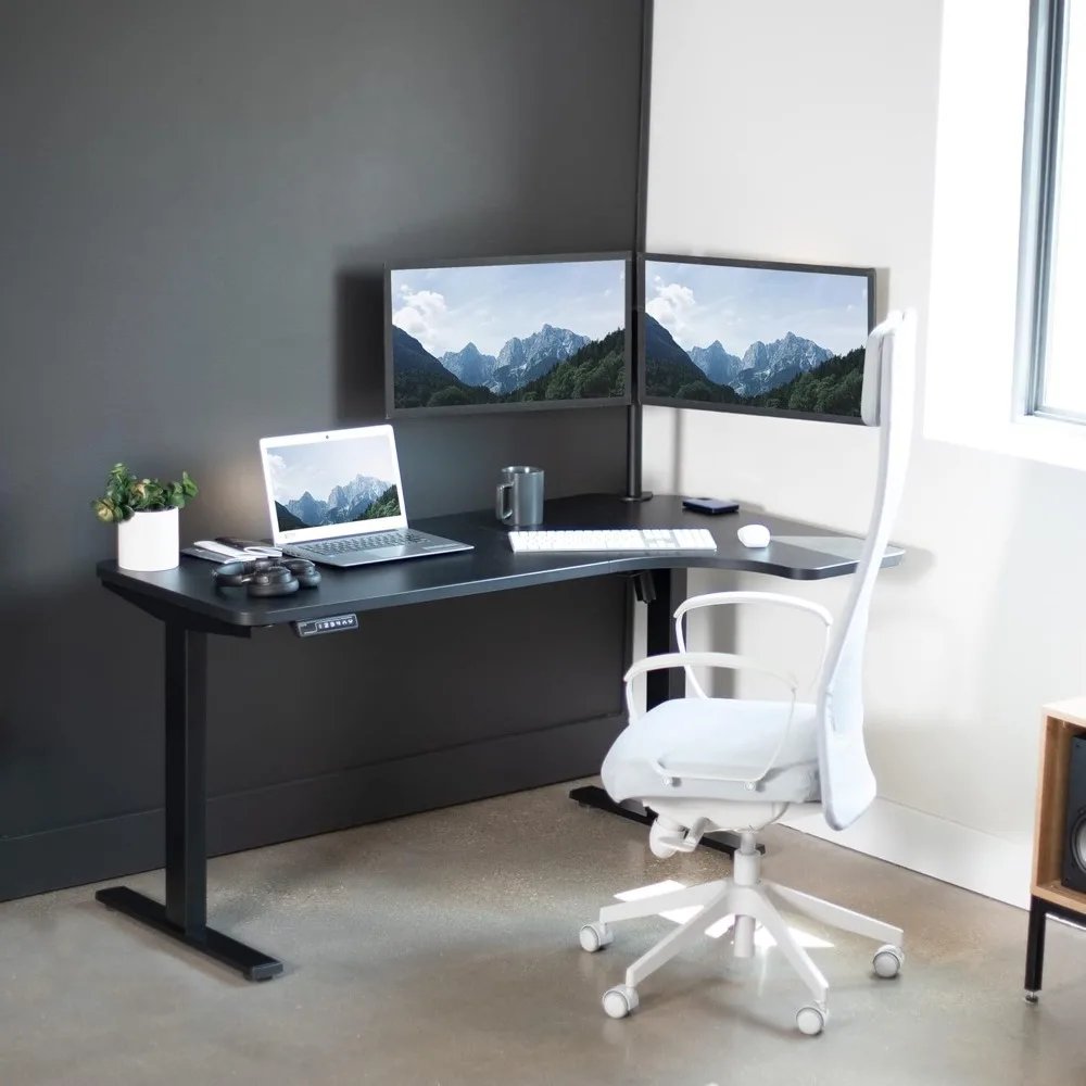 Electric Corner 58 x 35 in L-Shaped Standing Desk, Memory Height Adjustment, Reversible Black Top, Black Frame, DESK-KIT-1BRB