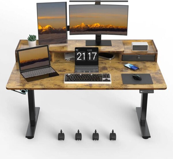 55×30 Inch Electric Standing Desk with 2 Drawers, Adjustable Height Widened Stand Up Desk