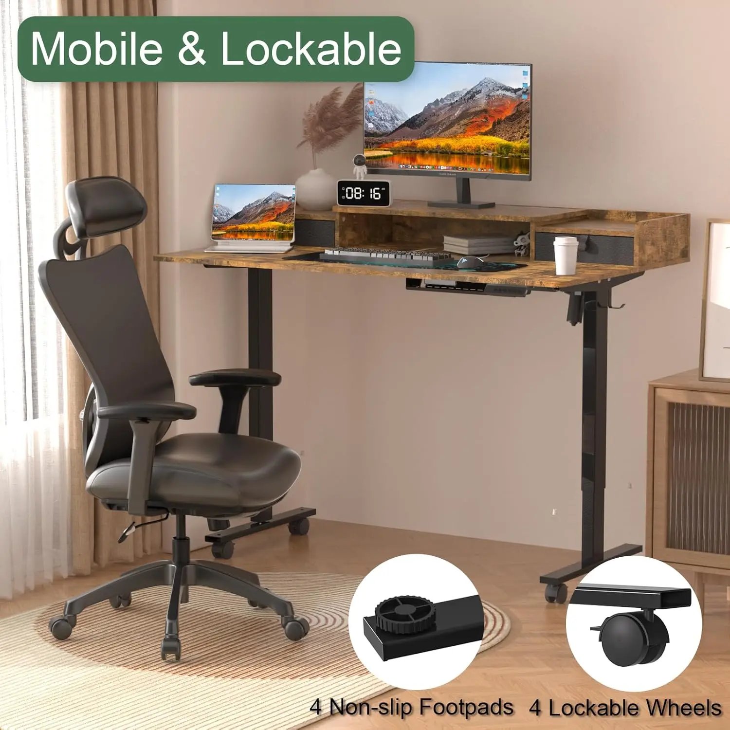 55×30 Inch Electric Standing Desk with 2 Drawers, Adjustable Height Widened Stand Up Desk