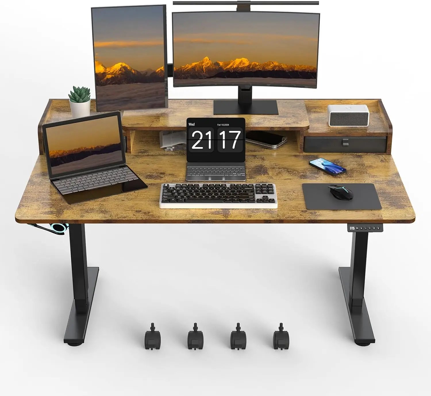 55×30 Inch Electric Standing Desk with 2 Drawers, Adjustable Height Widened Stand Up Desk