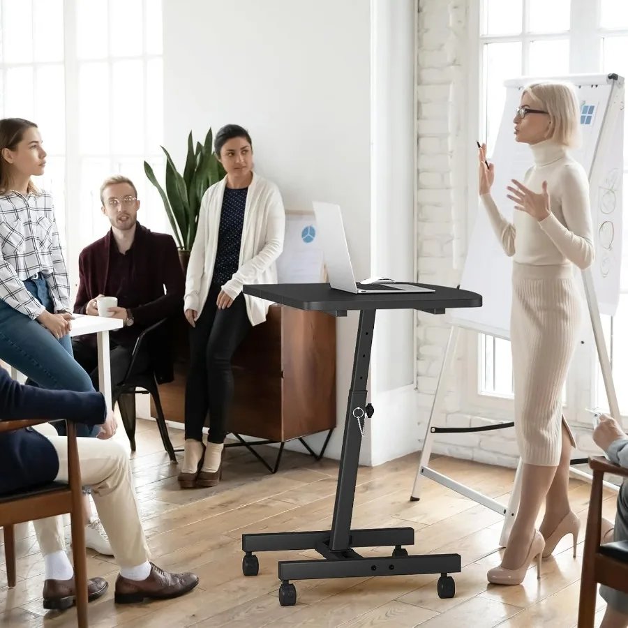 Klvied Rolling Desk Adjustable Height Mobile Laptop Desk for Couch Laptop Cart for Standing or Sitting Portable Desk on Wheels