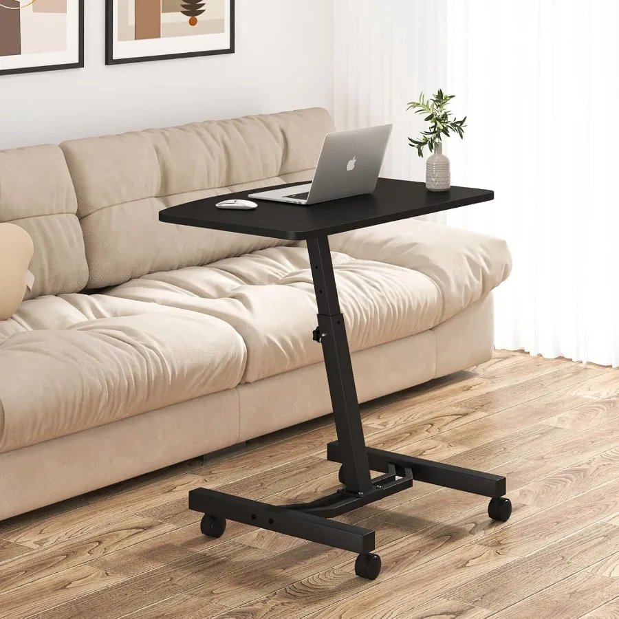 Klvied Rolling Desk Adjustable Height Mobile Laptop Desk for Couch Laptop Cart for Standing or Sitting Portable Desk on Wheels