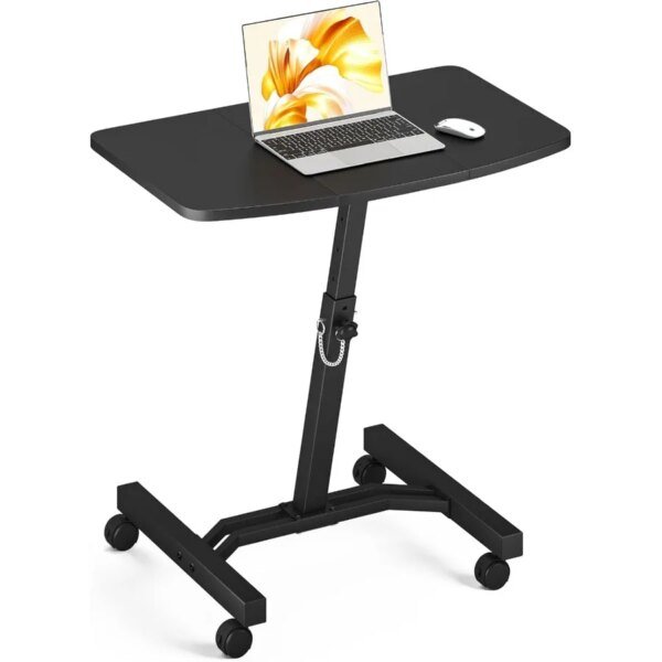 Klvied Rolling Desk Adjustable Height Mobile Laptop Desk for Couch Laptop Cart for Standing or Sitting Portable Desk on Wheels