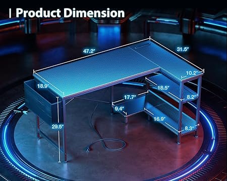 48 H Small L Shaped Gaming Computer Desk With Power Outlets, Corner Desk With Reversible Storage Shelves & Pc Stand For Small