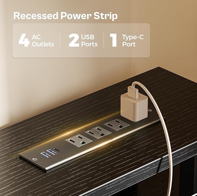 47 H Computer Desk With 4 Drawers, Gaming Desk With Led Lights & Power Outlets, Home Office Desk With Large Storage Space For