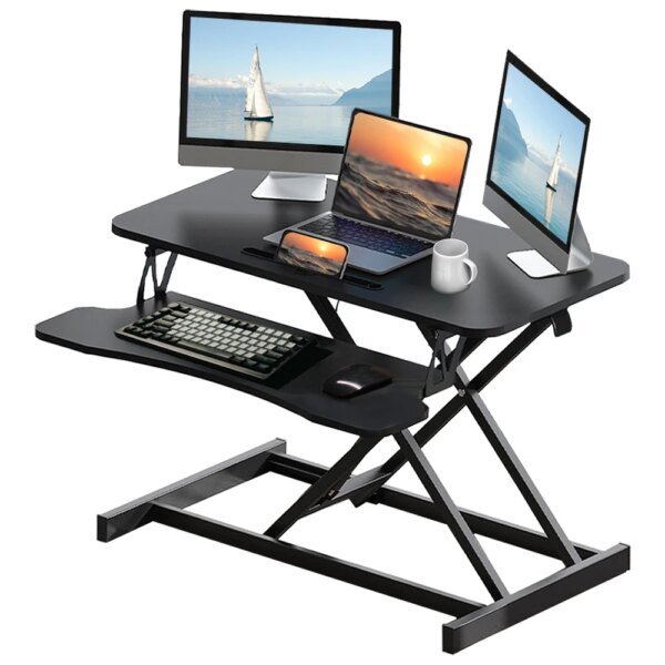32" Desk Converter, Height Adjustable Sit-Stand Lift, Dual Monitor and Laptop Workstation, Wide Band Keyboard Tray Laptop Desk