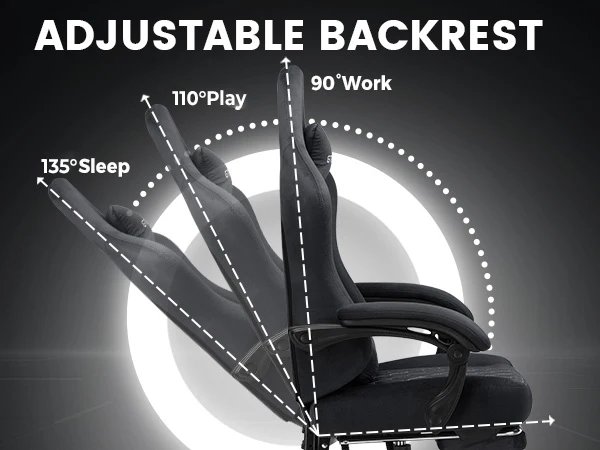 Gtplayer Gaming Chair Fabric with Pocket Spring Cushion, Ergonomic Video Swivel Game Chair with Footrest for Adults