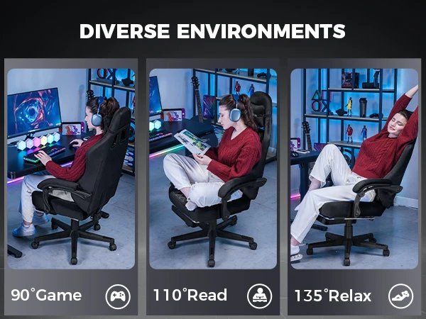 Gtplayer Gaming Chair Fabric with Pocket Spring Cushion, Ergonomic Video Swivel Game Chair with Footrest for Adults