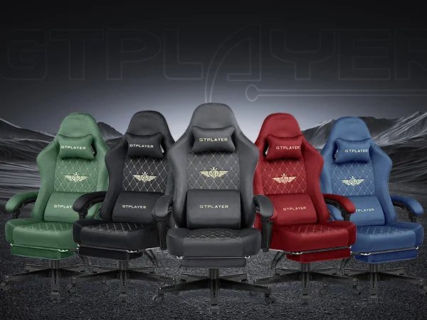 Gtplayer Gaming Chair Fabric with Pocket Spring Cushion, Ergonomic Video Swivel Game Chair with Footrest for Adults