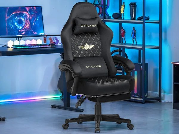 Gtplayer Gaming Chair Fabric with Pocket Spring Cushion, Ergonomic Video Swivel Game Chair with Footrest for Adults