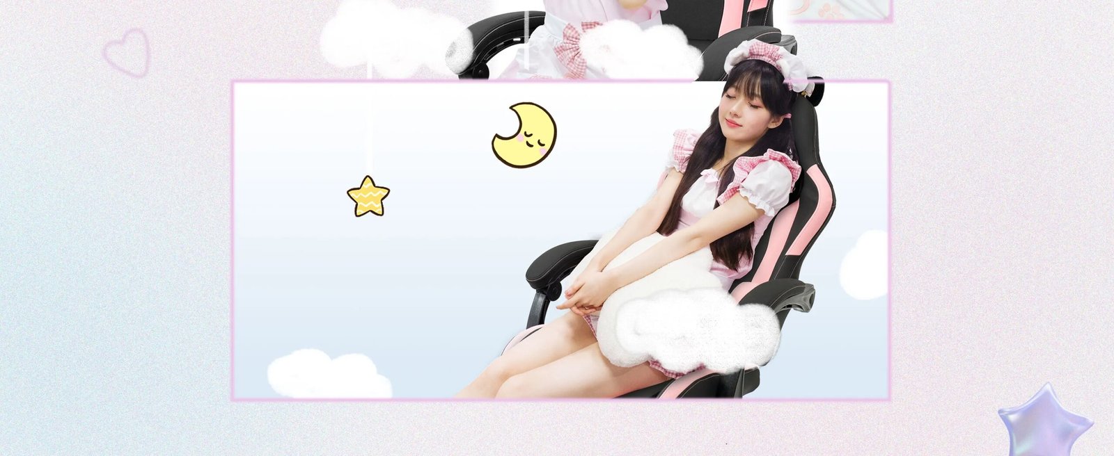 Dowinx Gaming Chair Cute with Cat Ears and Massage Lumbar Support, Ergonomic Computer Chair for Girl with Footrest and Headrest