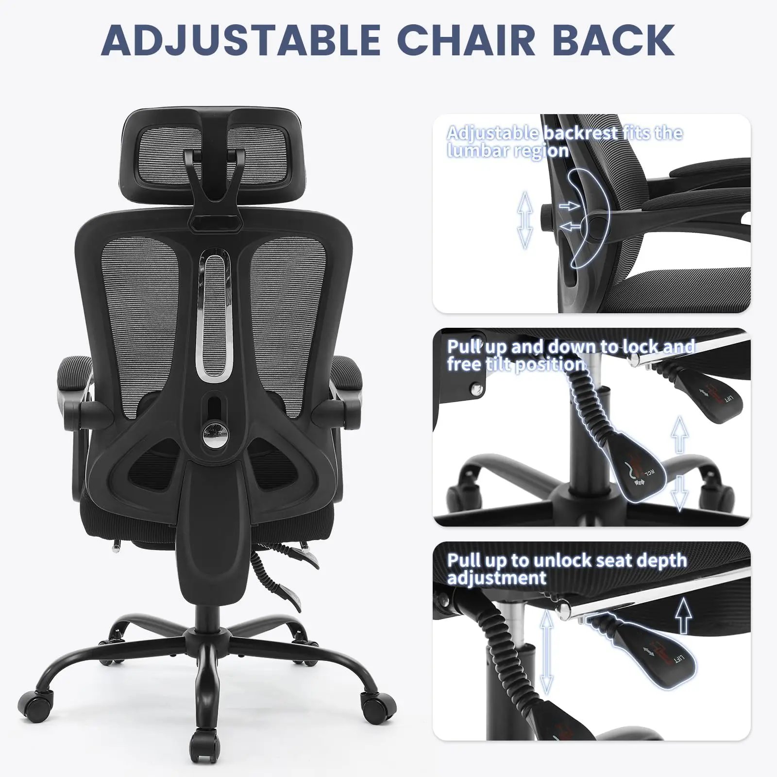 Ergonomic Office Chair,Swivel Task Chair with Adjustable Lumbar Support,Home Office Chair with Footrest,Mesh High Back Gaming Ch