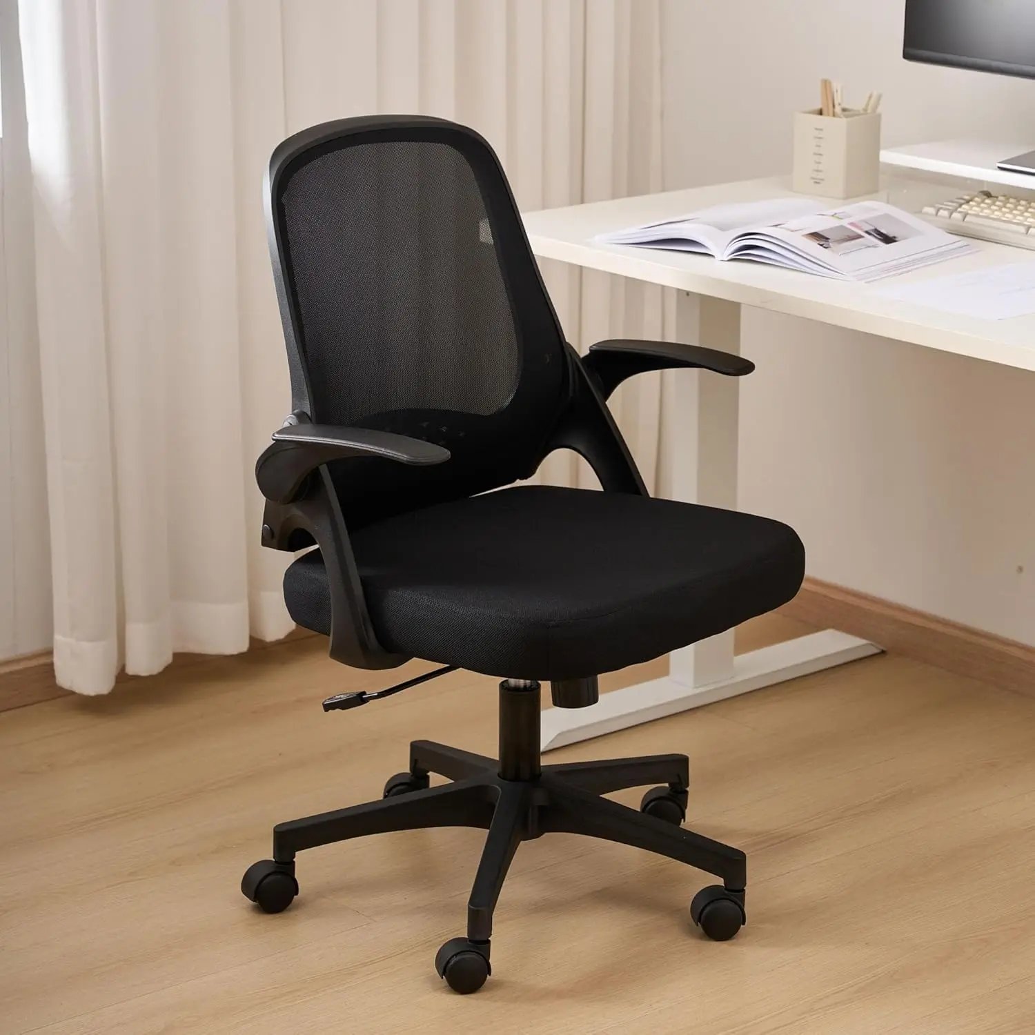 Office Chair High Back Ergonomic Nylon Rolling Desk Chair with Lumbar Support 5 Wheels Adjustable Armrest Mesh Computer Gaming