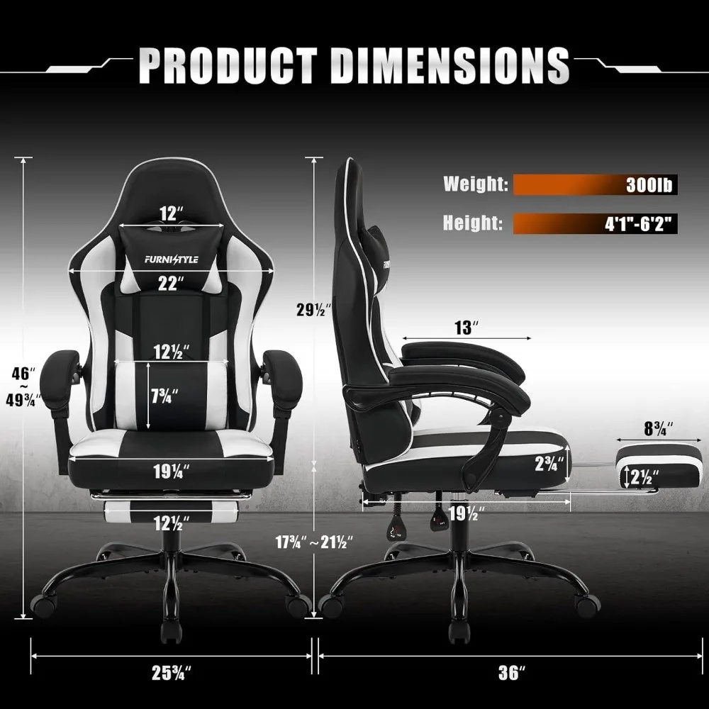 Gaming Chair with Footrest, Reclining Video Game Chairs for Adults with Lumbar Support, Linkage Armrests, Ergonomic Computer