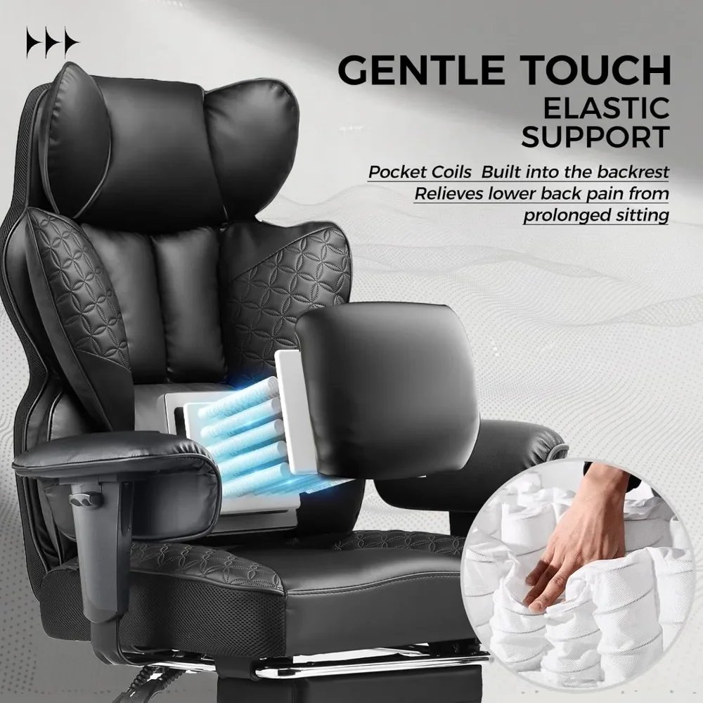 Big and Tall Office Chair 400LBS Wide Ergonomic Gaming Chair with Deluxe Embossing Designed Leather with Foot Rest,150°