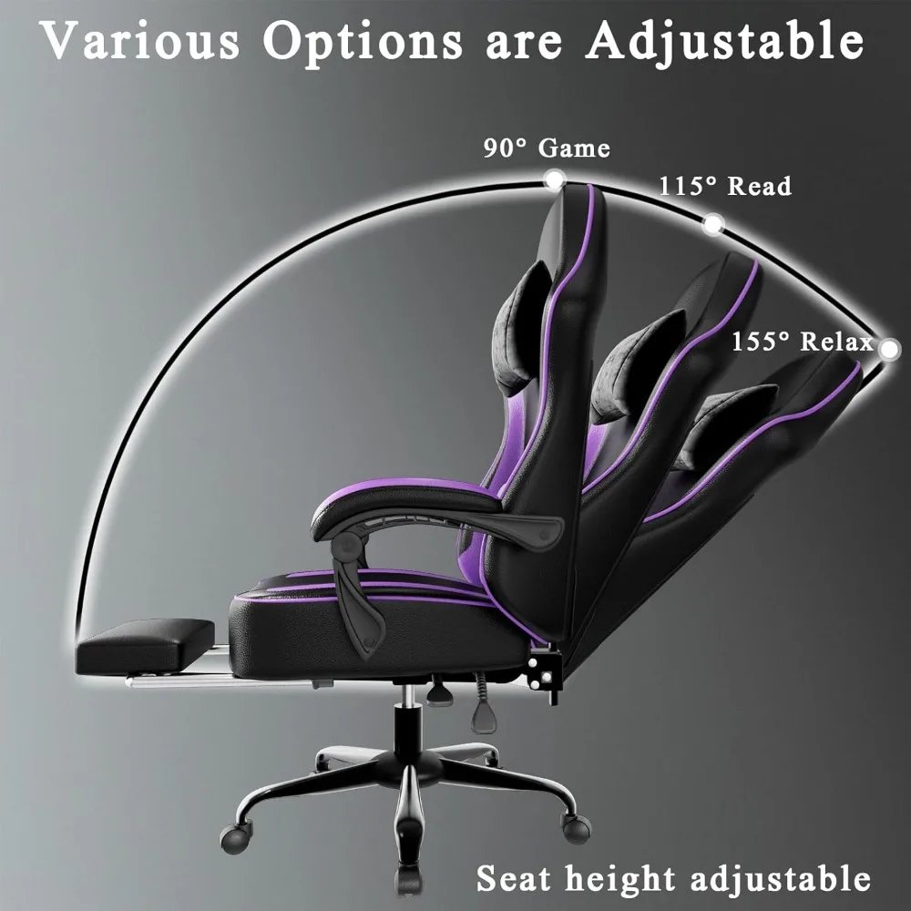 Gaming Chair with Pocket Spring Cushion and Footrest, Ergonomic Computer Chair for Adults, Breathable PU Leather Game Chair, Adj