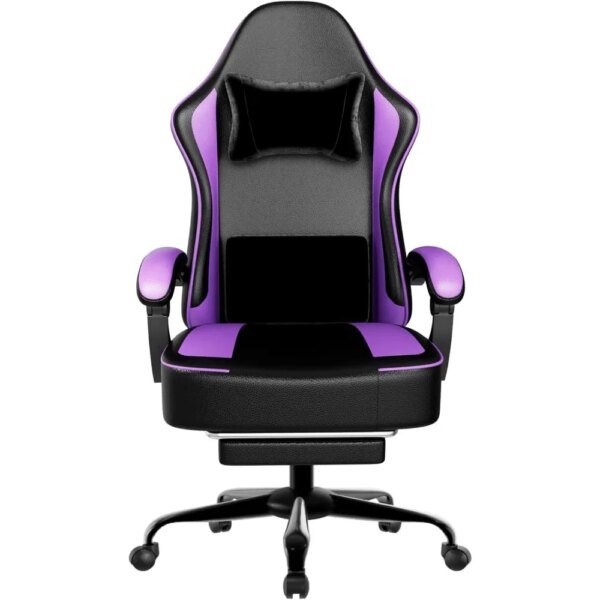 Gaming Chair with Pocket Spring Cushion and Footrest, Ergonomic Computer Chair for Adults, Breathable PU Leather Game Chair, Adj