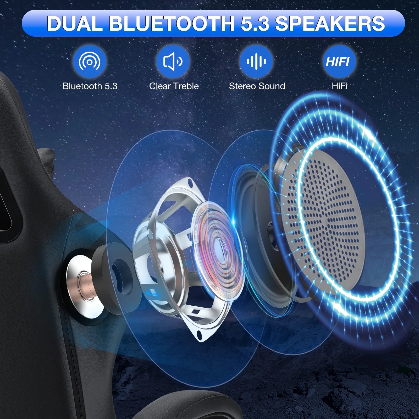 Gaming Chair with Footrest Ergonomic Chair Bluetooth Speaker Dual Function Massage Folding Recliner Computer Office Home Chair