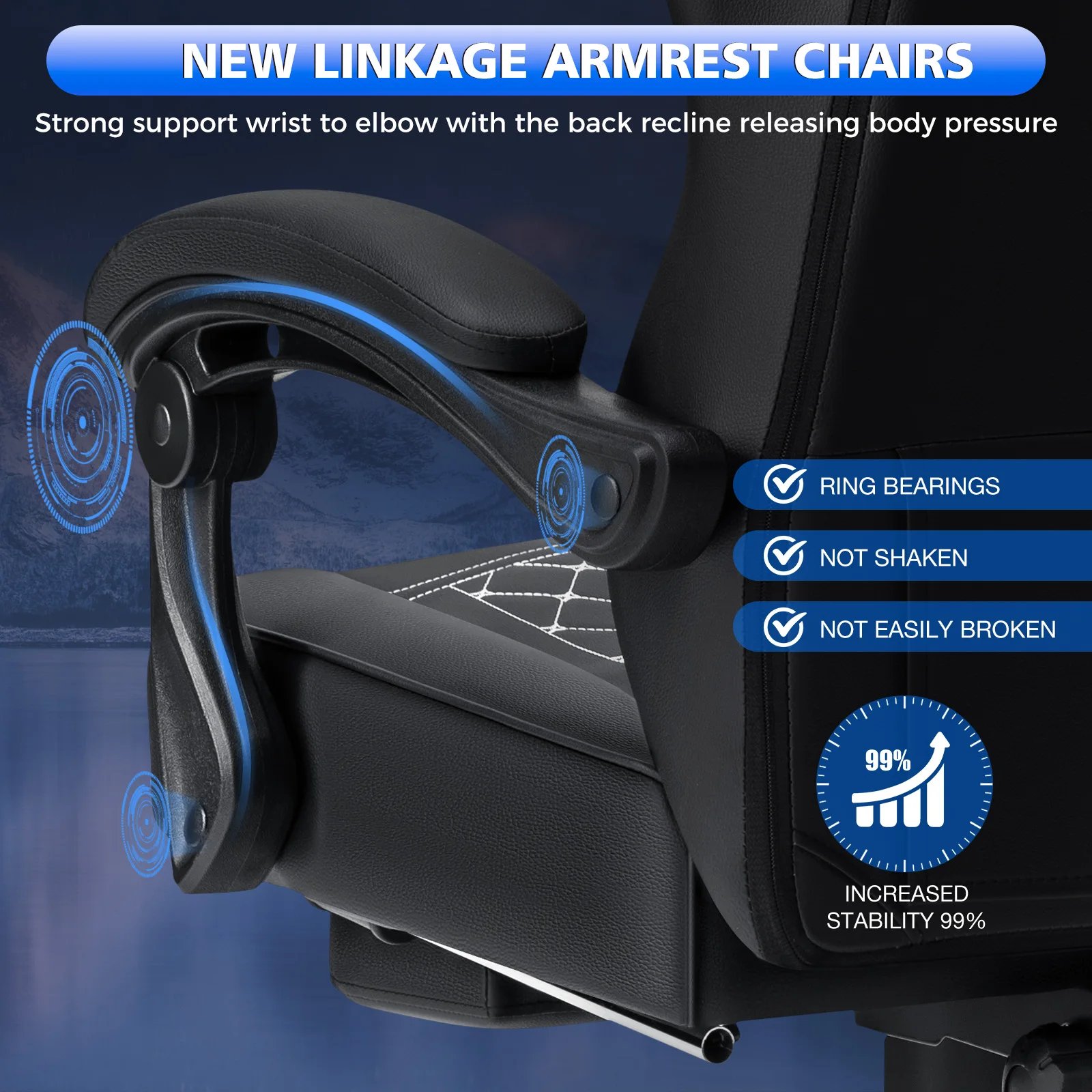 Gaming Chair with Footrest Ergonomic Chair Bluetooth Speaker Dual Function Massage Folding Recliner Computer Office Home Chair