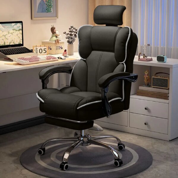 Executive Office Chair with Foot Rest High Back Office Chair Computer Gaming Chairs Big and Tall PU Leather Office Brown Compute