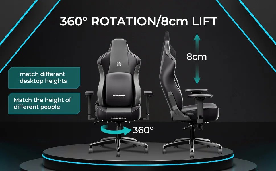 Morphling Gaming Chair Dynamic Lumbar Support and Thicken Seat, Height Adjustable Game Chair with 360°-Swivel Seat