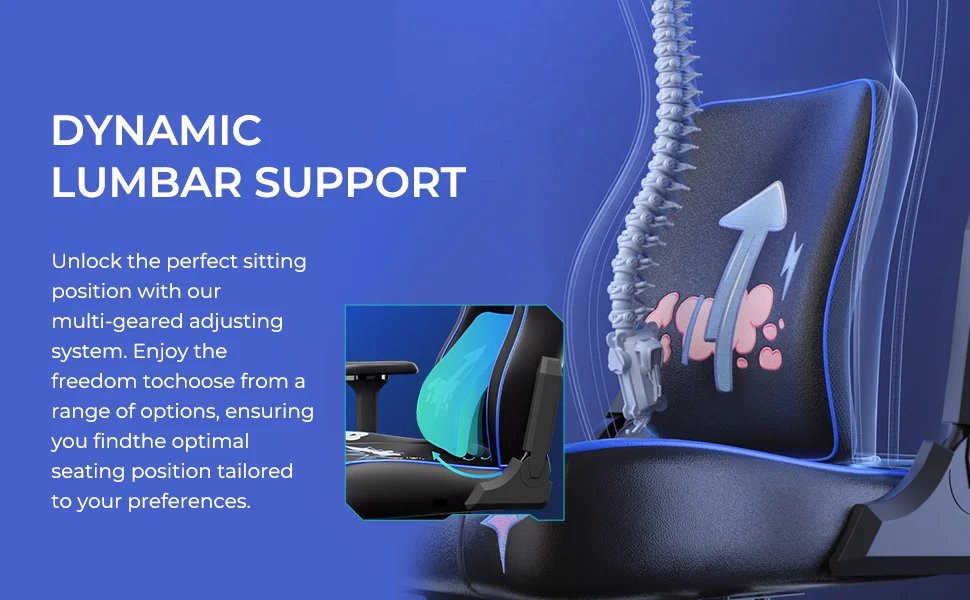 Morphling Gaming Chair Dynamic Lumbar Support and Thicken Seat, Height Adjustable Game Chair with 360°-Swivel Seat