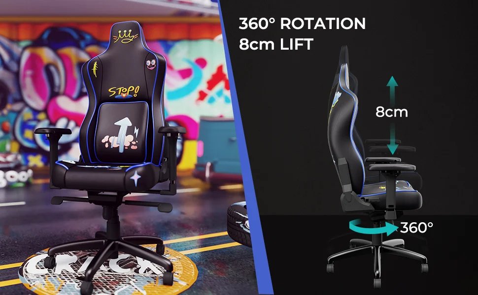 Morphling Gaming Chair Dynamic Lumbar Support and Thicken Seat, Height Adjustable Game Chair with 360°-Swivel Seat