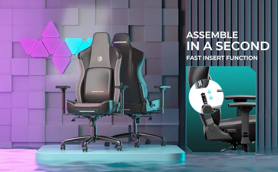 Morphling Gaming Chair Dynamic Lumbar Support and Thicken Seat, Height Adjustable Game Chair with 360°-Swivel Seat
