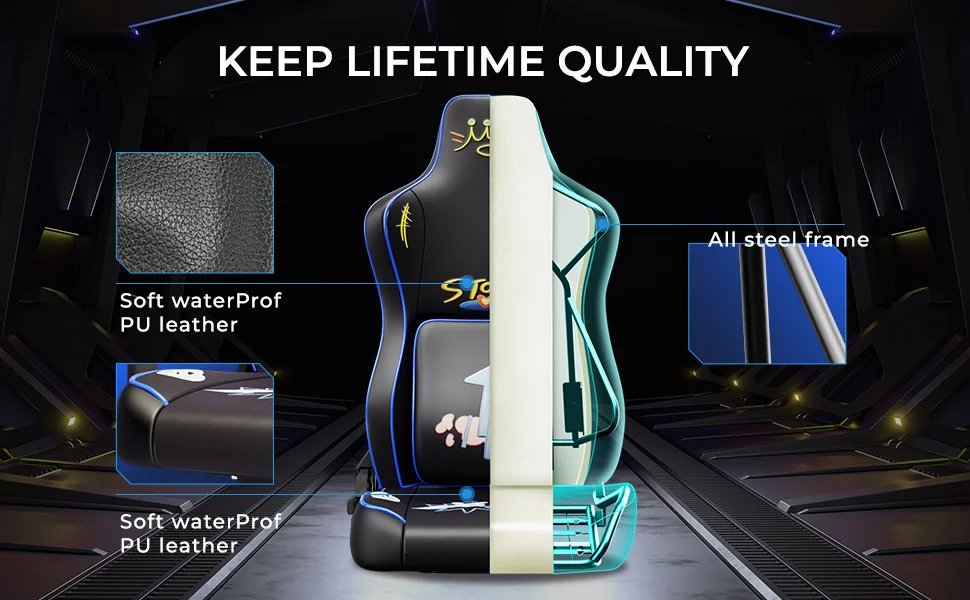 Morphling Gaming Chair Dynamic Lumbar Support and Thicken Seat, Height Adjustable Game Chair with 360°-Swivel Seat