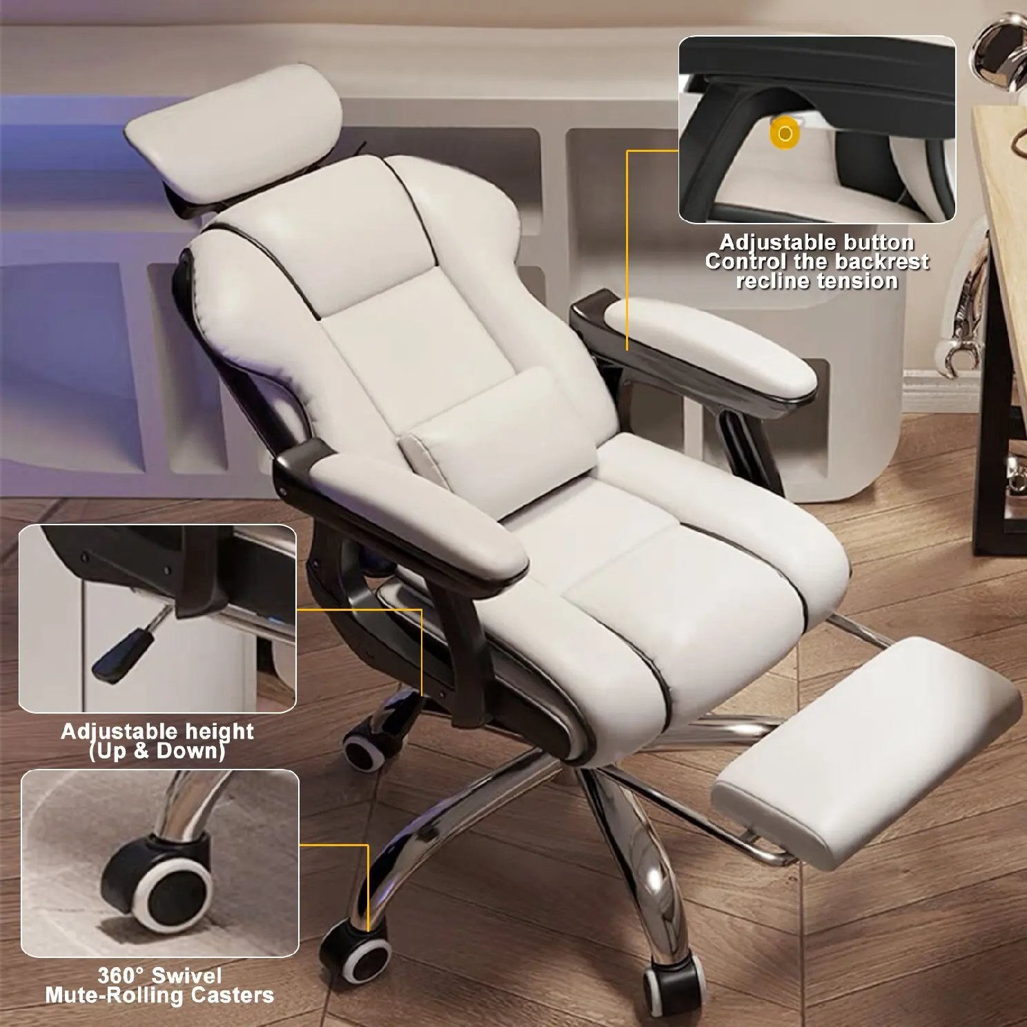 Executive Office Chair Reclining with Footrest Ergonomic Computer Desk with Lumbar Support Big and Tall Home High Back Gaming