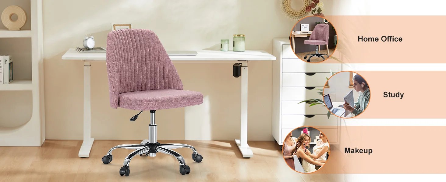 JHK Armless Small Desk Office Chair Cute Vanity Swivel Chair with Back Modern Fabric with Wheels Swivel Task Home Gaming Chair
