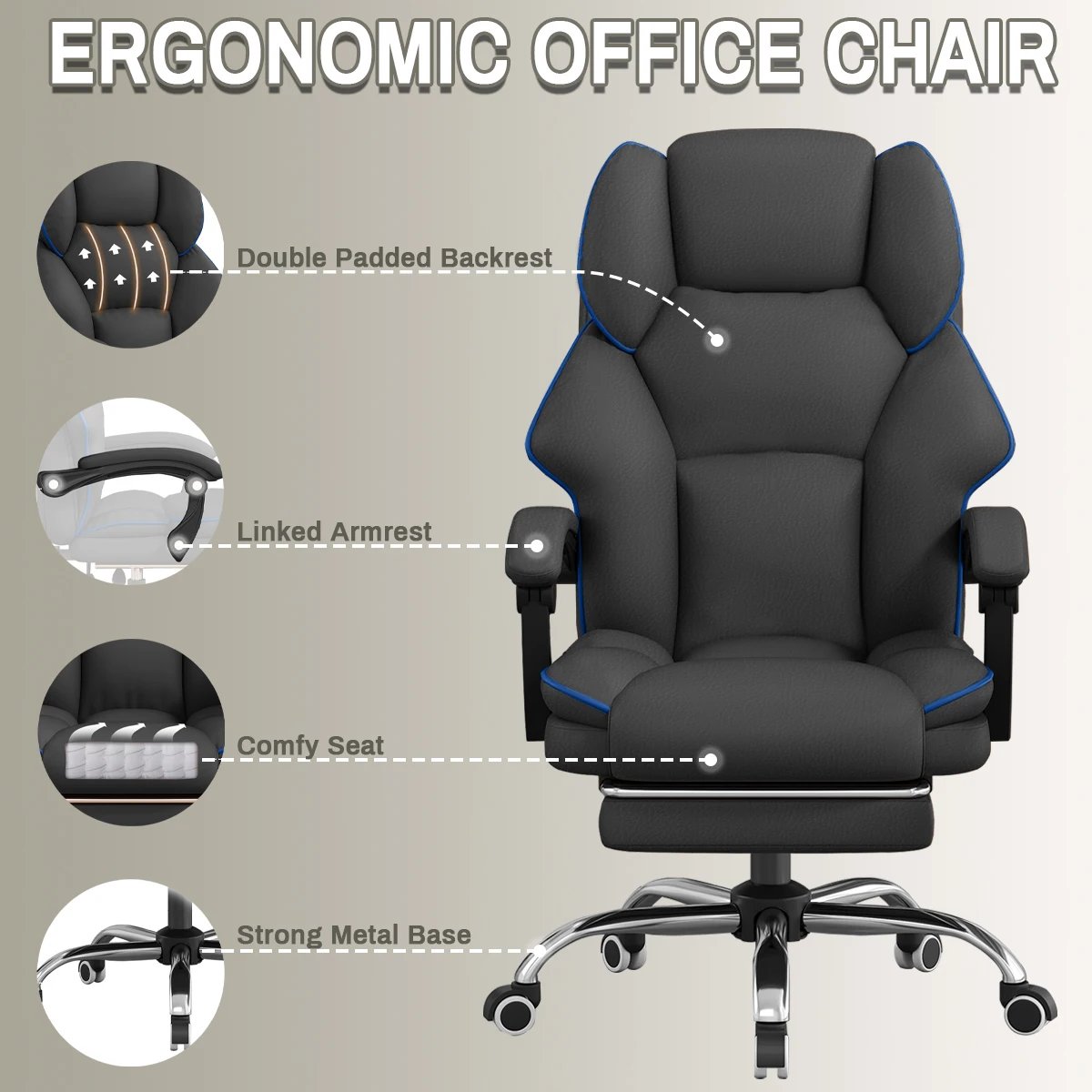 Executive Office Chair High Back Computer Gaming Chairs Leather Desk Chair with Foot Rest Ergonomic Swivel Work Chairs