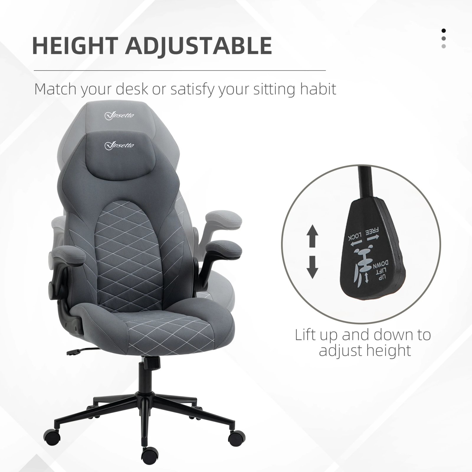 Vinsetto Gaming Chair with Flip up Arm, High Back Desk Computer Chair, Gamer Chair with Adjustable Height, Dark Gray