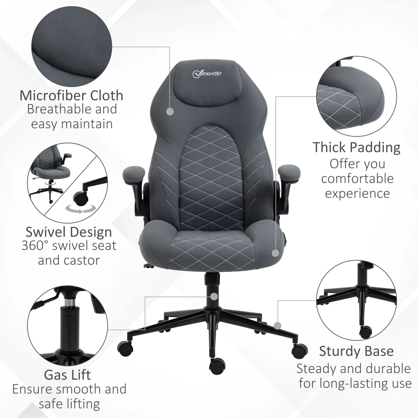 Vinsetto Gaming Chair with Flip up Arm, High Back Desk Computer Chair, Gamer Chair with Adjustable Height, Dark Gray