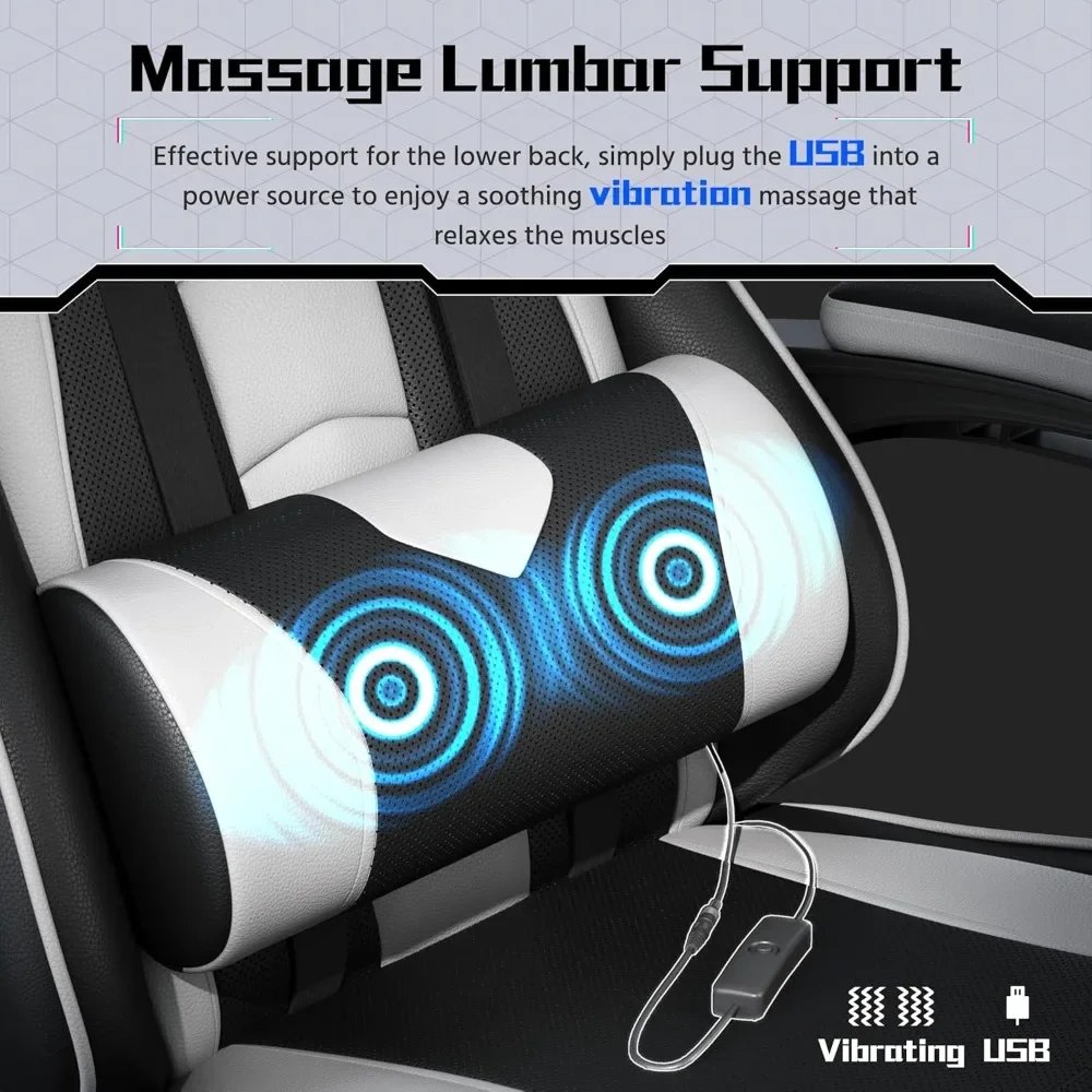 Ergonomic Gaming Chair with Swivel Seat&Headrest, Adjustable Video Game Chair with Massage Lumbar Support and Footrest Height