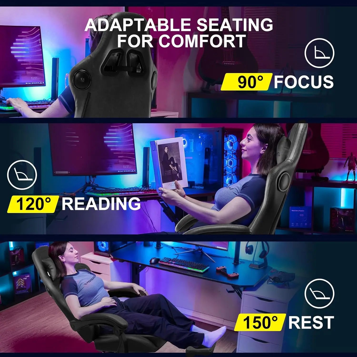 GTPLAYER Gaming Chair, Computer Chair with Footrest and Bluetooth Speakers, High Back Ergonomic Gaming Chair, Reclining Gaming C