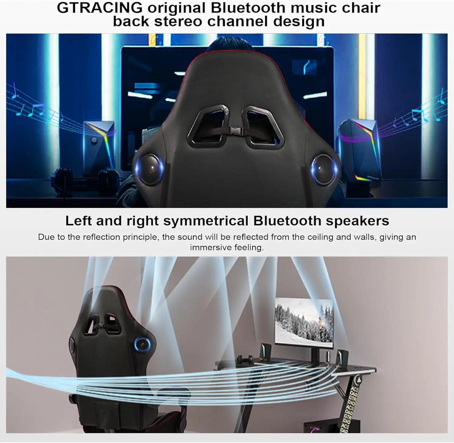 GTPLAYER Gaming Chair, Computer Chair with Footrest and Bluetooth Speakers, High Back Ergonomic Gaming Chair, Reclining Gaming C