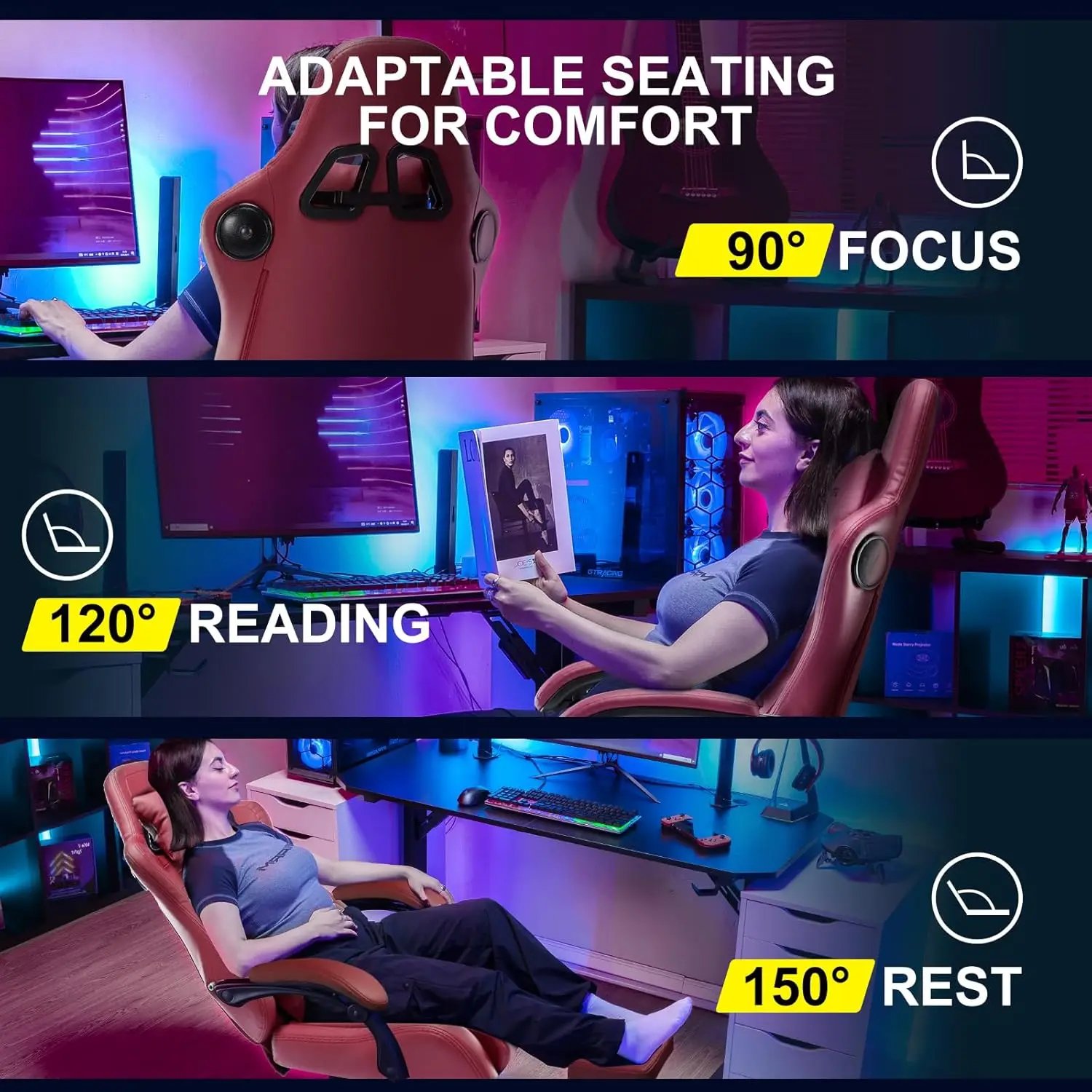 GTPLAYER Gaming Chair, Computer Chair with Footrest and Bluetooth Speakers, High Back Ergonomic Gaming Chair, Reclining Gaming C