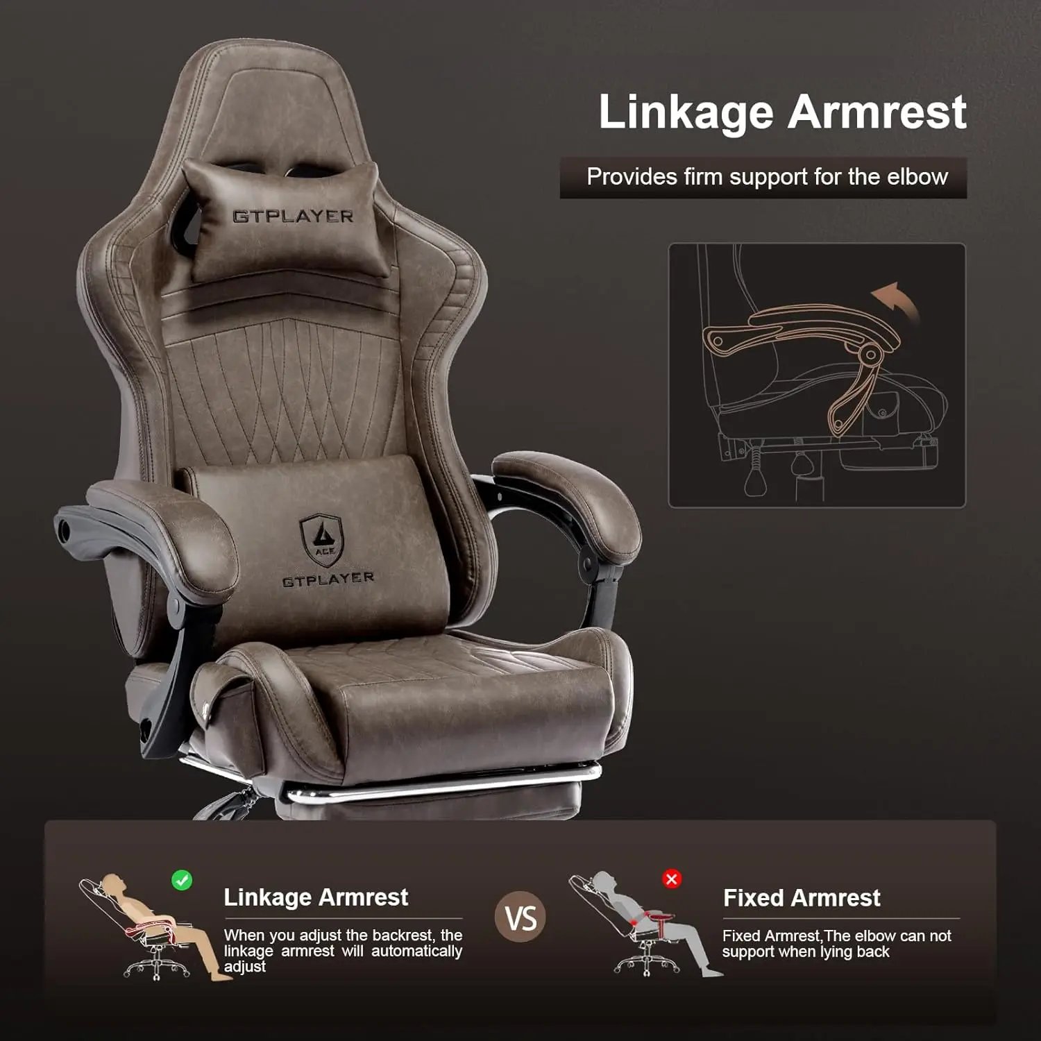 GTPLAYER Gaming Chair, Computer Chair with Footrest and Bluetooth Speakers, High Back Ergonomic Gaming Chair, Reclining Gaming C