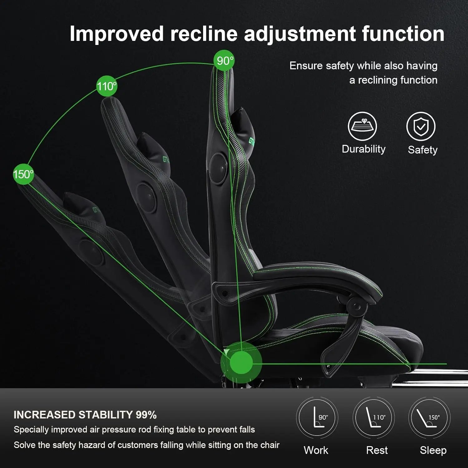 GTPLAYER Gaming Chair, Computer Chair with Footrest and Bluetooth Speakers, High Back Ergonomic Gaming Chair, Reclining Gaming C