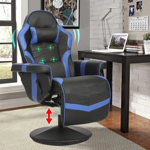 Reclining Gaming Chair, Massage Gaming Chairs for Adults, High Back PU Leather Gaming Recliner w/Adjustable Height, Swivel Game