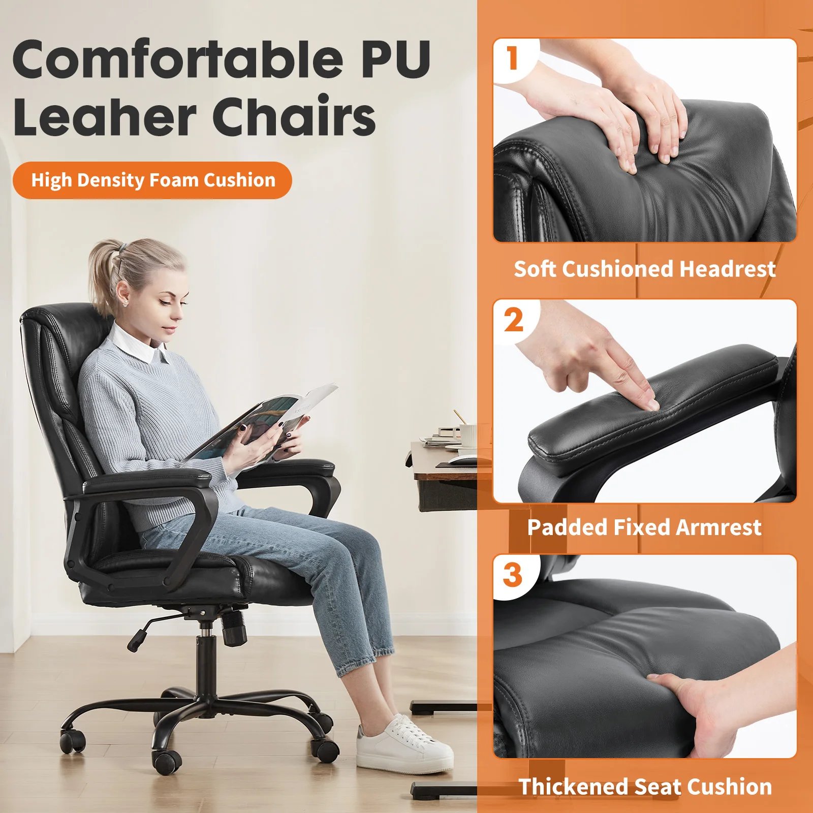 JHK Ergonomic PU Leather Padded Armrest Living Room Rocking Gaming Chair Swivel Wheel With Lumbar Support Gaming Chairs