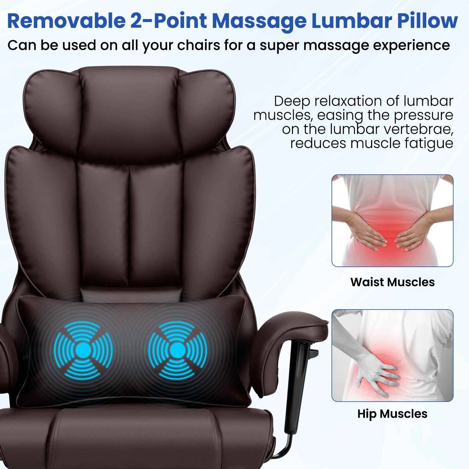 Ergonomic High-Back Office Chair with PU Leather Built-in Seat Bag  Spring-loaded Cushion  Two-point Vibration Massage  T-shaped