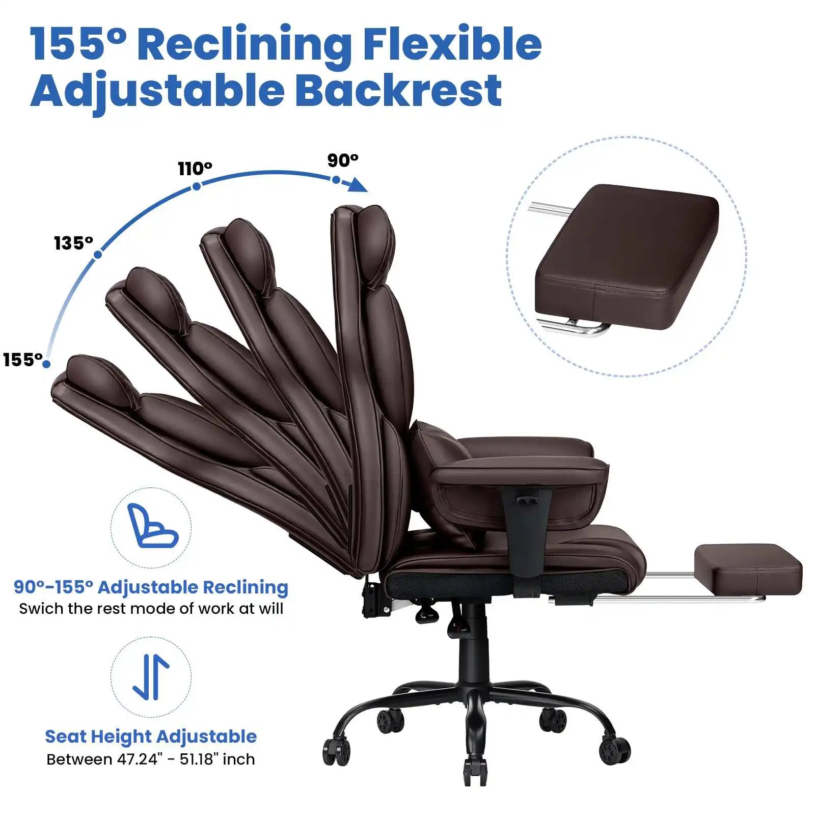 Ergonomic High-Back Office Chair with PU Leather Built-in Seat Bag  Spring-loaded Cushion  Two-point Vibration Massage  T-shaped
