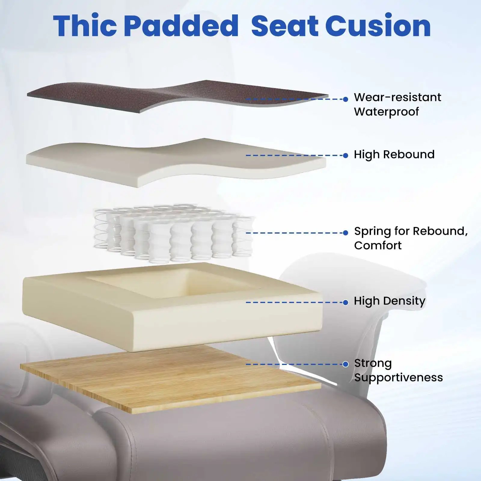 Ergonomic High-Back Office Chair with PU Leather Built-in Seat Bag  Spring-loaded Cushion  Two-point Vibration Massage  T-shaped
